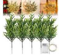 35" Christmas Lighted Norfolk Pine Branches,Realistic Pre Lit Norfolk Pine Branche,Christmas Artificial Pines Needles Branches Garland for DIY Wreaths,Vase Fillers,Indoor Outdoor Décor (03,5PCS)