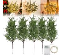 35" Christmas Lighted Norfolk Pine Branches,Realistic Pre Lit Norfolk Pine Branche,Christmas Artificial Pines Needles Branches Garland for DIY Wreaths,Vase Fillers,Indoor Outdoor Décor (04,10pcs)