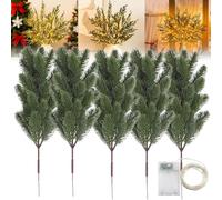 35" Christmas Lighted Norfolk Pine Branches,Realistic Pre Lit Norfolk Pine Branche,Christmas Artificial Pines Needles Branches Garland for DIY Wreaths,Vase Fillers,Indoor Outdoor Décor (06,10pcs)