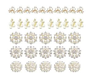 35 Comprimés Boutons Strass, Bouton Décoration Perle, Outons en Strass Bijoux en Strass, Argent Cristal Bouton Accessoire, Utilisé pour le mariage, la décoration de la maison(Or/Argent)