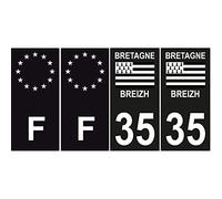 35 Ille et Vilaine fond noir Bretagne Breizh sticker autocollant plaque immatriculation auto - Couleur : droits - Angles : droits