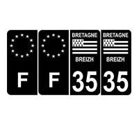 35 Ille et Vilaine fond noir Bretagne Breizh sticker autocollant plaque immatriculation auto - Couleur : arrondis - Angles : arrondis
