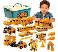 35 PCS Magnetic Robocar Toys Set, Kids Magnetic Transform Engineering Car Converting Robot Assembled Toys Set with Storage Box, Safe Material, Smooth Edges Without Burrs (Yellow)