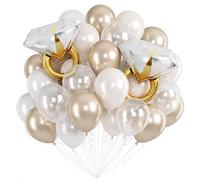 35 Pièces Ballon Mariage, Ballons de Mariage, Ballons de Noce, Ballon Champagne Or Blanc, Ballon Blanc Champagnes avec une Bague en Diamant pour Anniversaire, Mariage, Bapteme, Fêt (C)