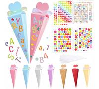 35 Pièces Cornet de Bonbons Forme Cônes Sac Cadeau Cône Joli Sac Conique Cornet Surprise Cadeaux De Rentrée avec 16 Autocollants Pour Garçons et Filles, Saveurs Sûres, Robustes et Unisexes (20x15x3)