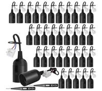 35 Pièces Douille E27 + 2 Pièces Testeur de Tension VDE, Douille de Chantier, Base de Lumière Douille de Suspension, Douille Ampoule avec Câble (Noir)
