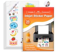35 Sheets Feuille Autocollante Imprimante A4, Translucide Imperméable Vinyle Imprimable Papier Autocollant, Feuille Complète Autocollante pour Jet d’Encre, Séchage Rapide, 210x297mm