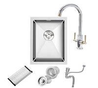 35 x 45 cm Evier Cuisine Inox 1 Bac avec Robinet de Double Poignée Pour Eau Chaude et Froide, Petit Evier de Cuisine sous Plan/sur Plan, Brossé