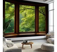 350 x 256 cm Papier peint panoramique - Affiche murale Beau Paysage À L'Extérieur De La Fenêtre, papier peint intissé Jaune-Vert personnalisé 3D, décoration murale pour salon et chambre d'enfant