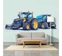 350 x 256 cm Papier Peint Panoramique Pour Garçons filles, Campagne Tracteur Simplicité Poster Géant Mural 3D, Décoration Murale Premium Pour Salon, Chambre Adulte, Chambre D'Enfants Bleu Clair