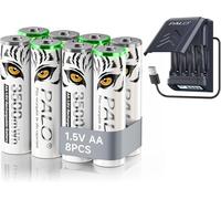 3500mwh 1.5v Aa Rechargeable Lithium Battery With Charger,1.2v Ni-Mh/1.5v Lithium Aa Battery Fast Charger,Built-In Usb Cable Intelligent Lcd Charger,8 Aa Batteries