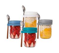 350ML 4 Pcs Overnight Oats Bocaux, Bol Céréales à Emporter, Boite Yaourt Muesli To Go Bocaux D'avoine de Nuit, Récipient à Avoine, Bocaux, Petit-Déjeuner, Pots Anti-Fuite