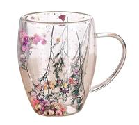 350ml Tasse En Verre À Double Paroi Avec Fleurs Séchées, Verres À Thé Verres À Café, Tasse À Expresso À Thé En Verre Transparent Avec Poignée, Tasse À Café À Double Paroi Pour Cappuccino, Expresso