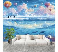 350x256 cm Seamless Join Easy Install Papier Peint Photo Contes De FéEs Pingouins Dauphins Durable Waterproof Removable Mural 200x140 Cm Bleu Clair Papier Peint Anti-Stain Fresque Murale Grande