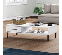 351038 vidaXL Table basse avec pieds en métal Blanc Bois pin massif OSLO