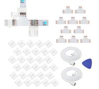 3528 2835 connecteur de bande LED 4 broches 8mm, câble d’extension de 6.56ft/2M avec connecteur mâle 4Pin et Clip sans soudure de 30pcs,10pcs T forme PCB pour bande LED RGB