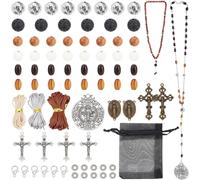 359pcs Kit De Fabrication De Bracelet Chapelet, Perles En Bois Chapelets Catholiques Pendentif Croix En Alliage Tibétain Avec Cordon En Nylon Et Fermoirs Pour Collier Bracelet Pâques