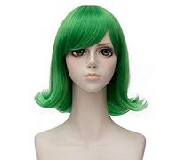 35cm Short Curly Wigs Inside Out Disgust Green Side Bangs Synthetic Cosplay Wig Hair + Wig Cap