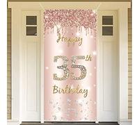 35e anniversaire femme décoration Happy 35 Birthday Door bannière or rose 35.e a nniversaire tissu panneau affiche décoration de porte 35e anniversair e fond banni ère