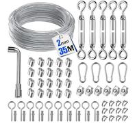 35M 69pcs cable acier pour Plantes Grimpantes, Kit de Câble en Acier Durable avec tendeur cable, serre cable acier et Accessoires, Idéal pour corde à linge, Treillis et Projets DIY Extérieurs