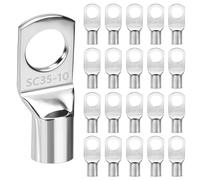 35mm² Cosses Tubulaires M10, Cosses Annulaires, Connecteurs Câble 20 Pieces | Cosses de Câble de Batterie à Sertir, Connecteurs à Œillet en Cuivre Étamé pour Câble Électrique, Auto, Bateau, Moto et DIY