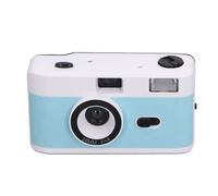 35mm Reusable Film Camera with 28mm f/8 Lens, Built-in Flash, Blue & White