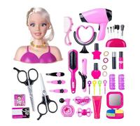 35PCS Tête à Coiffer et Maquiller Jeu de Jouets,Barbie Tête de Poupée Cheveux Blonds, Jouet Fille pour 1-9 Ans,Poupée Styling Head Hairdressing Cadeaux Noël et d'anniversaire pour Les Filles (E)