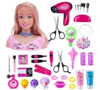 35PCS Tête à Coiffer et Maquiller Jeu de Jouets,Barbie Tête de Poupée Cheveux Blonds, Jouet Fille pour 1-9 Ans,Poupée Styling Head Hairdressing Cadeaux Noël et d'anniversaire pour Les Filles (C)