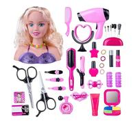 35PCS Tête à Coiffer et Maquiller Jeu de Jouets,Barbie Tête de Poupée Cheveux Blonds, Jouet Fille pour 1-9 Ans,Poupée Styling Head Hairdressing Cadeaux Noël et d'anniversaire pour Les Filles (F)