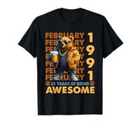 35th Birthday Cool Bear February 1991 Vintage 35 Years Old T-Shirt