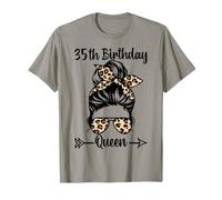 35th Birthday Queen Happy 35 Years Old Messy Chignon Léopard T-Shirt