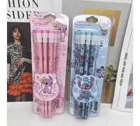36/12 Crayons de bois Stitch et amis avec taille-crayon - Graphite HB (1,0-1,9 mm) Écriture fluide, motifs de dessins animés lumineux, convient pour les écoles, les bureaux et les fournitures d'art - 