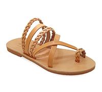 36 beige Emmanuela Sandales de style grec avec parties tressées, sandales plates en cuir fait main de haute qualité, chaussures d'été à glissière pour femmes, sandales à glissière boho chic
