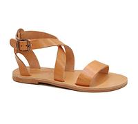 36 beige Emmanuela Sandales en cuir plates à la main Grecque, Sandales de sangle à la cheville avec boucle réglable, chaussures d'été avec brassard à cheville et orteils ouverts
