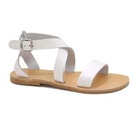 36 blanc Emmanuela Sandales en cuir plates à la main Grecque, Sandales de sangle à la cheville avec boucle réglable, chaussures d'été avec brassard à cheville et orteils ouverts