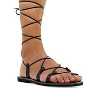 36 Crocodile noir Emmanuela Sandales en cuir haute en cuir dans un ancien style grec, gladiateur à la main, Sandales de reliure, chaussures d'été, sandales à lacets à la dentelle