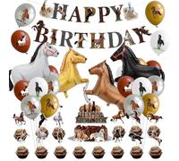36 Déco Anniversaire Cheval, Kit Ballon Anniversaire, Comprend 16 × Ballons, 15 × Cupcake Toppers, 4 × Cheval de Fleuret, 1 × Bannière HAPPY BIRTHDAY, Déco pour Garçon et Fille
