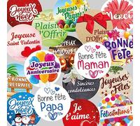 36 étiquettes cadeaux Ø 3,5 cm adhésives avec 3 modèles au choix | Pastilles rondes adhésives en papier autocollant pour décorer ou fermer un paquet cadeau