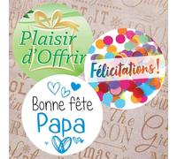 36 étiquettes cadeaux (12 x Bonne fête Papa / 12x Félicitations / 12 x Plaisir d'Offrir) - Rondes Ø 35 mm - Sticker autocollant en papier - Marque Eticréa