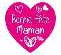 36 Étiquettes cadeaux BONNE FÊTE MAMAN (fond rose) - Taille 35 x 35 mm - Stickers autocollants en forme de coeur