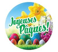 36 étiquettes cadeaux JOYEUSES PÂQUES - Rondes 35 mm - Sticker autocollant en papier - Marque Eticréa
