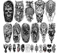 36 Feuilles De Tatouages Temporaires Autocollants, 12 Feuilles De Faux Corps Bras Poitrine Épaule Tatouages Pour Hommes Ou Femmes Avec 24 Feuilles Minuscules Noirs.