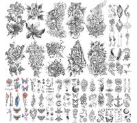 36 Feuilles De Tatouages Temporaires Autocollants, 12 Feuilles De Faux Corps Bras Poitrine Épaule Tatouages Pour Hommes Ou Femmes Avec 24 Feuilles Minuscules Noirs.