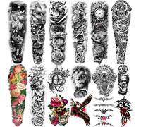 36 Feuilles De Tatouages Temporaires Autocollants, 12 Feuilles De Faux Corps Bras Poitrine Épaule Tatouages Pour Hommes Ou Femmes Avec 24 Feuilles Minuscules Noirs.