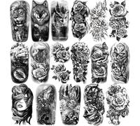 36 Feuilles De Tatouages Temporaires Autocollants, 12 Feuilles De Faux Corps Bras Poitrine Épaule Tatouages Pour Hommes Ou Femmes Avec 24 Feuilles Minuscules Noirs.