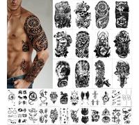 36 Feuilles De Tatouages Temporaires Autocollants, 12 Feuilles De Faux Corps Bras Poitrine Épaule Tatouages Pour Hommes Ou Femmes Avec 24 Feuilles Minuscules Noirs.
