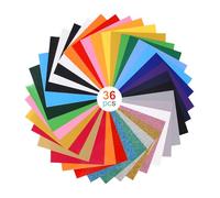 36 Feuilles Vinyle de transfert de chaleur, Livré avec 25 couleurs,Flex Thermocollant,Taille 30*14CM,Vinyle Thermocollant,Papier Transfert Pour les T-shirts,les vêtements,les chapeaux et autres tissus