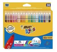 BIC Kids Kid Couleur - Feutres de Coloriage Lavables à Pointe Moyenne - Couleurs Assorties, Etui Carton de 36