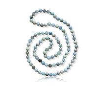 36-Inch Long 7-8MM Polished Genuine Aquamarine Endless Infinity Beaded and Hand Knotted Chakra Mala Style Slip-on Necklace.