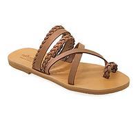 36 Marron foncé Emmanuela Sandales de style grec avec parties tressées, sandales plates en cuir fait main de haute qualité, chaussures d'été à glissière pour femmes, sandales à glissière boho chic